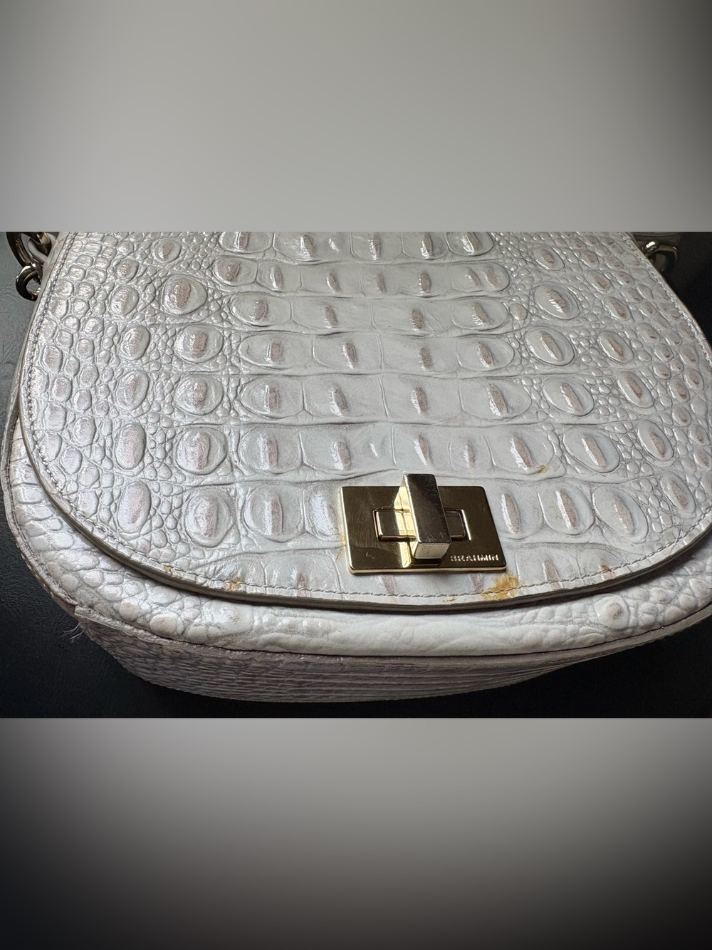 Brahmin Sony ivory sea glass Melbourne Croc-Leather Crossbody with Gold Hardware - Picture 7 of 13